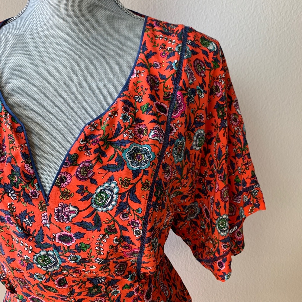 Anthropologie Maeve Orange w/floral print Size M